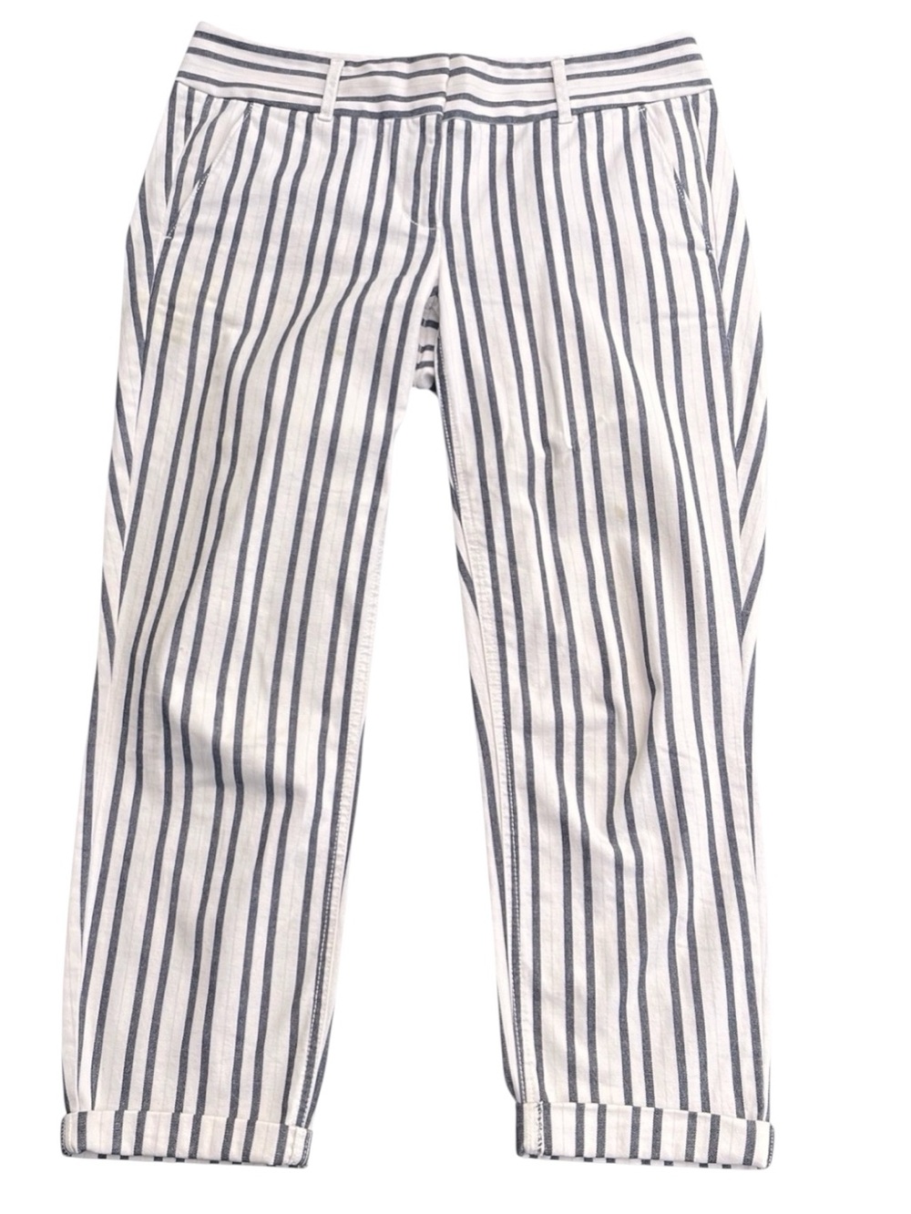 LOFT Ivory/Navy Stripe Cotton Marisa Ankle Chino Pant (6)